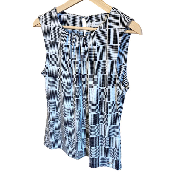 Calvin Klein Women's Geometric Sleeveless Blouse Black White Size Large - Picture 2 of 7